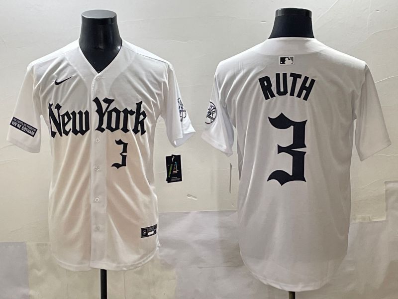 Men 2025 New York Yankees #3 Ruth White Five generations Joint Name Nike MLB Jersey style 37